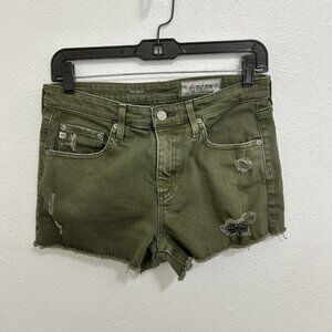 AG-ED Denim Olive Green X-Boyfriend Cut Off THE BRYN Shorts Size 26R‎ Distressed